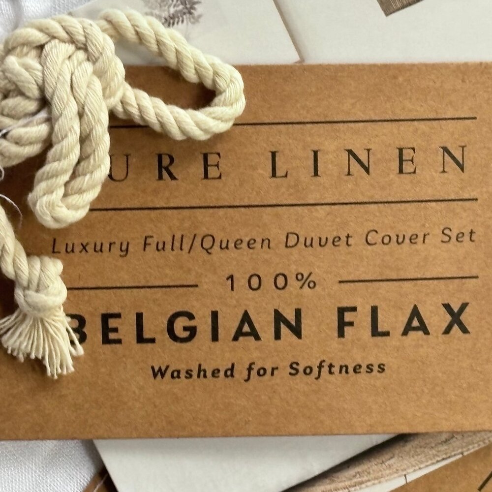 NEW Pure Linen 100% Belgian Flax Linen Full/ Queen Duvet Cover Set - Pure White